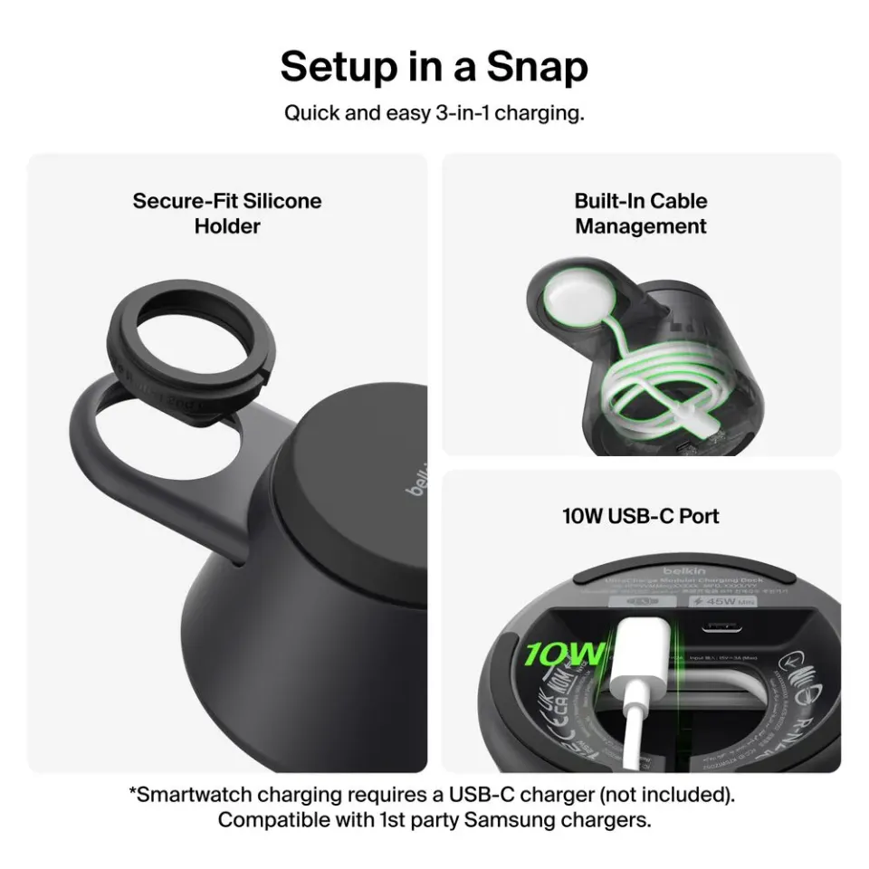 Belkin UltraCharge 25w Qi2 3in1 Modular Charging Dock, White