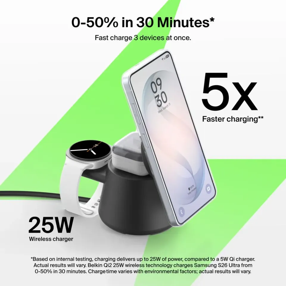 Belkin UltraCharge 25w Qi2 3in1 Modular Charging Dock, White