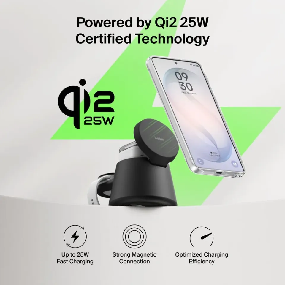 Belkin UltraCharge 25w Qi2 3in1 Modular Charging Dock, White