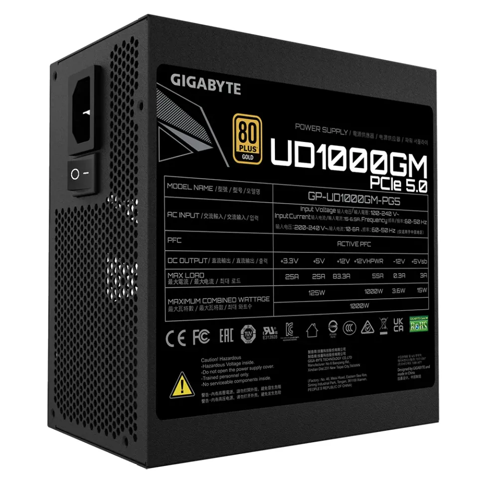 GIGABYTE zdroj UD1000GM PG5, 1000W, 80plus gold, modular, 120 mm fan