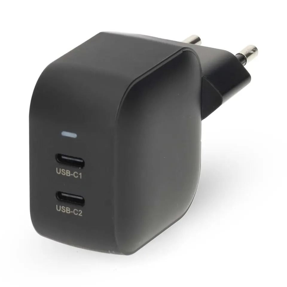 NEDIS síťová nabíječka/ 45 W/ PD 3.0/ rychlé nabíjení/ 2.25 / 3.0 A/ 2x USB-C/ černá