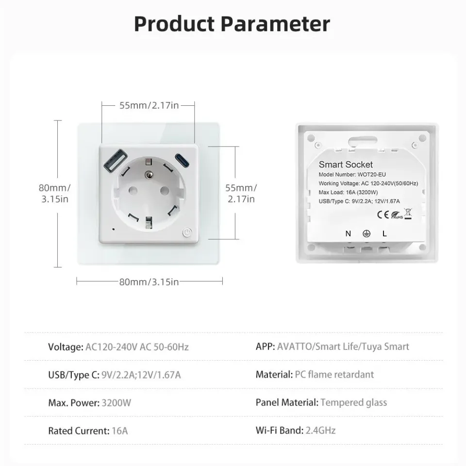 IMMAX NEO SMART chytrá vnitřní zásuvka Nexa s kolíkem (typ E)/ 16A/ 1x USB/ 1x USB-C/ PD 20W/ Wi-Fi/ LIDL/ TUYA