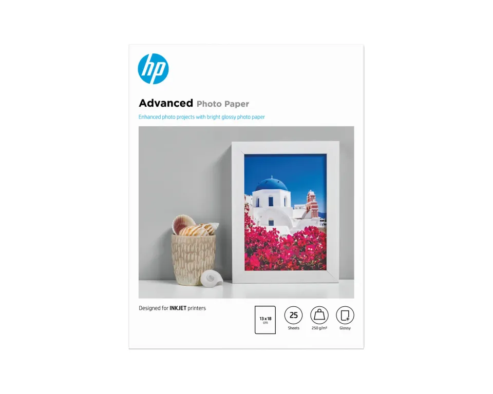 HP Advanced Glossy Photo Paper-25 sht/13 x 18 cm borderless, 250 g/m2, Q8696A