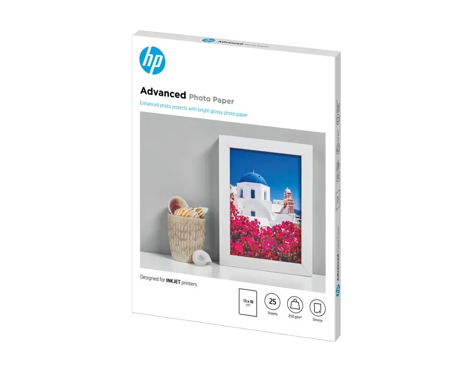 HP Advanced Glossy Photo Paper-25 sht/13 x 18 cm borderless, 250 g/m2, Q8696A