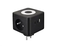 Viking síťový adaptér Y23L, 2x 230 V, 1x USB-A, 2x USB-C, dotykové světlo, černá