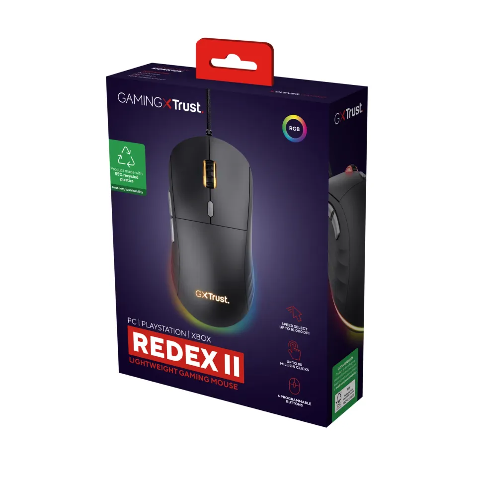 TRUST myš GXT925 Redex II Gaming Mouse, optická, RGB, černá