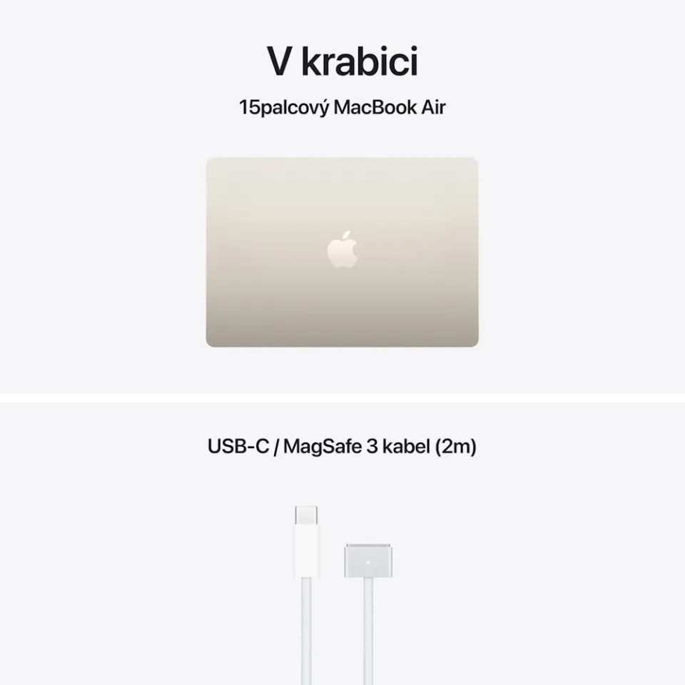 MacBook Air 15" M5 s 10jádrovým CPU a 10jádrovým GPU, 16GB, 512GB SSD – Starlight
