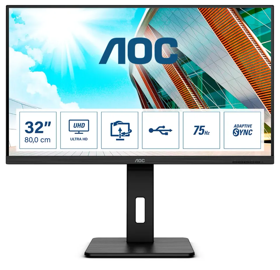 AOC LCD U32P2 31,5" VA 4K/3840×2160@60Hz/4ms/50M:1/350cd/3000:1/2xHDMI/DP/4xUSB/