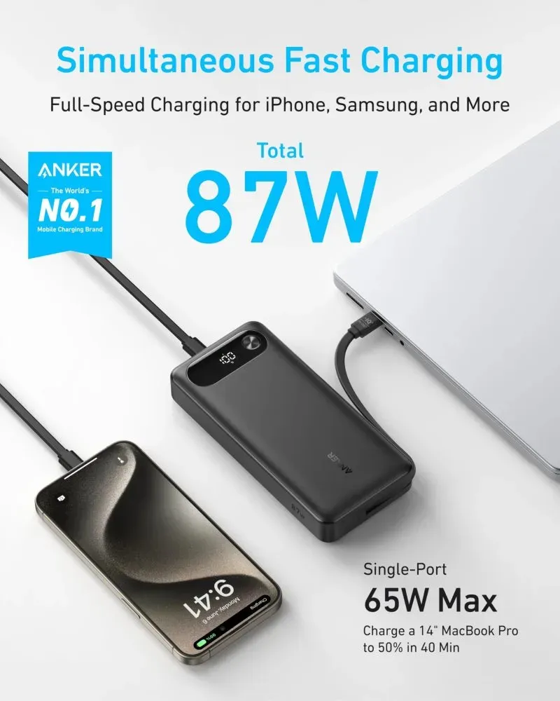 Anker Powerbanka/20000mAh/ 87W/ integrovaný USB-C kabel/ černá