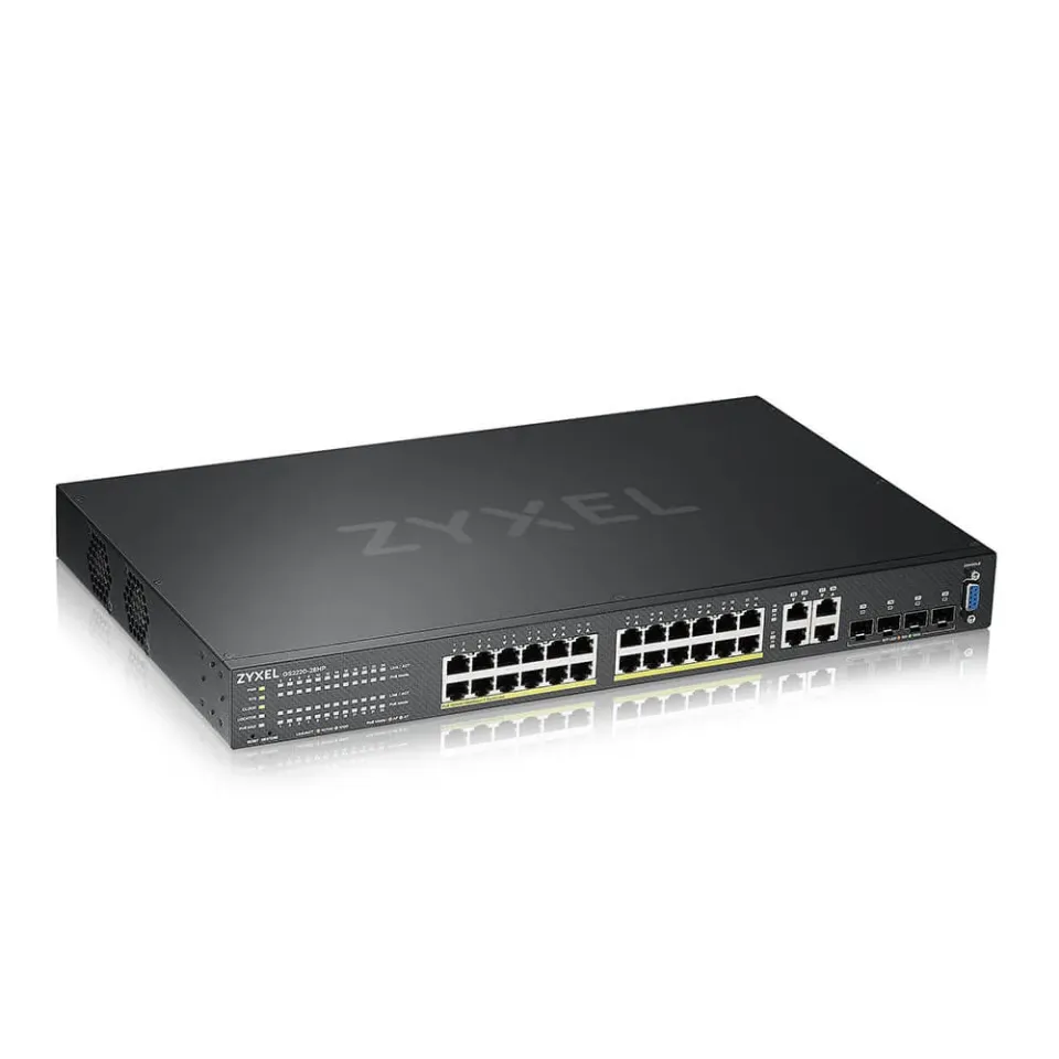 Zyxel GS2220-28HP 28-port L2 Managed Gigabit PoE Switch, 24x gigabit RJ45, 4x gigabit RJ45/SFP, PoE 375 W