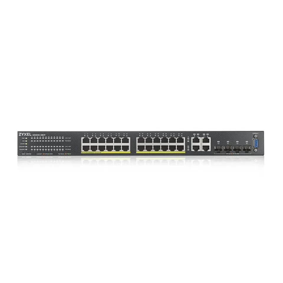 Zyxel GS2220-28HP 28-port L2 Managed Gigabit PoE Switch, 24x gigabit RJ45, 4x gigabit RJ45/SFP, PoE 375 W