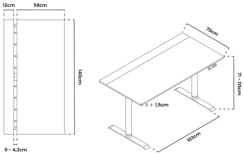 AROZZI herní stůl ARENA NORDICO White/ motorizovaný/ barva deska bílá, nohy bílé/ šíře 140cm/ výška 71-115 cm