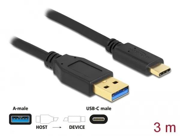 Delock SuperSpeed USB (USB 3.2 Gen 2) kabel Typu-A na USB Type-C, délky 3m