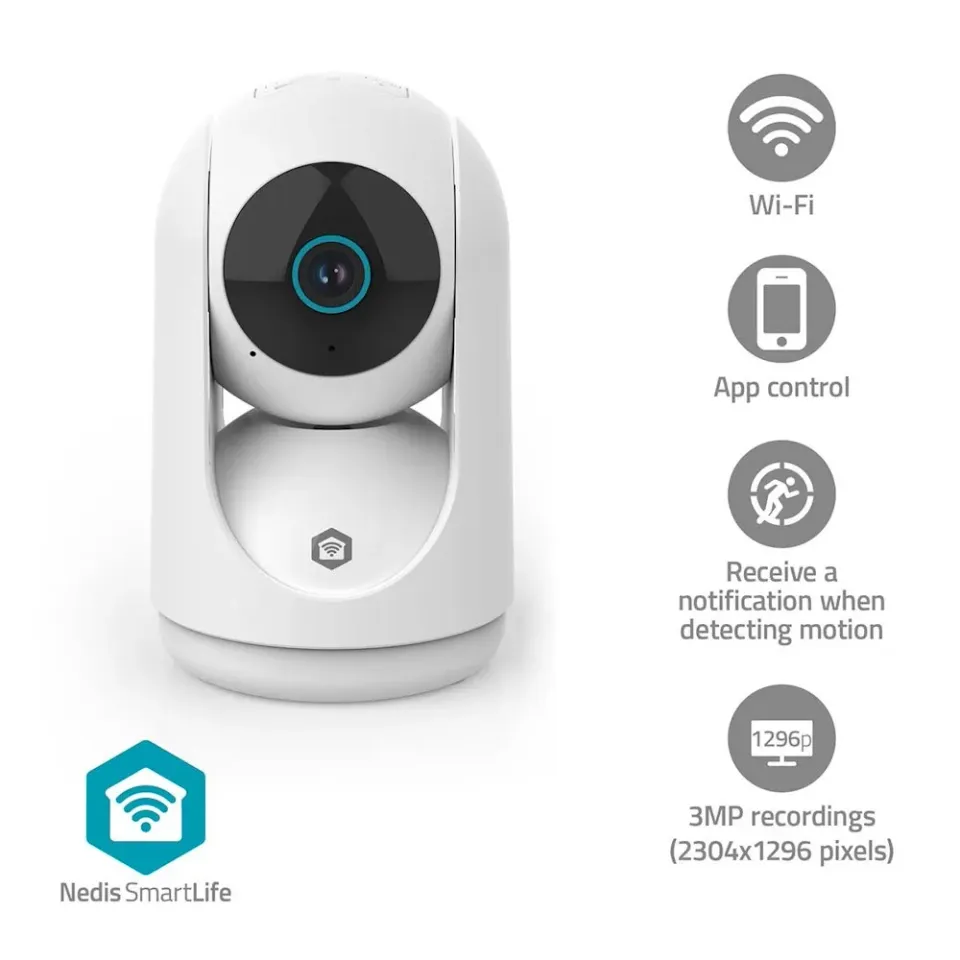 Nedis WIFICI23CWT SmartLife Vnitřní Kamera | Wi-Fi | 3MP Full HD 1296p | Náklon