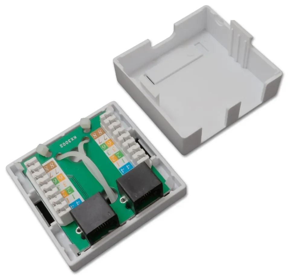 XtendLan Zásuvka 2x RJ-45, Cat5e, nestíněná, na zeď, spodní vývod, narážecí