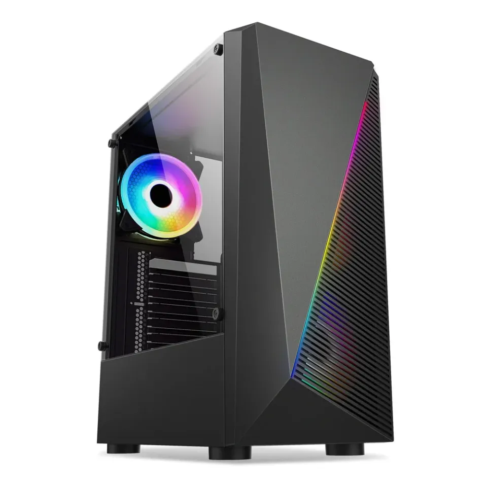 1stCOOL Middle Tower SHARK2, ATX black černý, bez zdroje, ATX (2xUSB2+ 1xUSB3+ Audio, RGB, bočnice) (PC case)