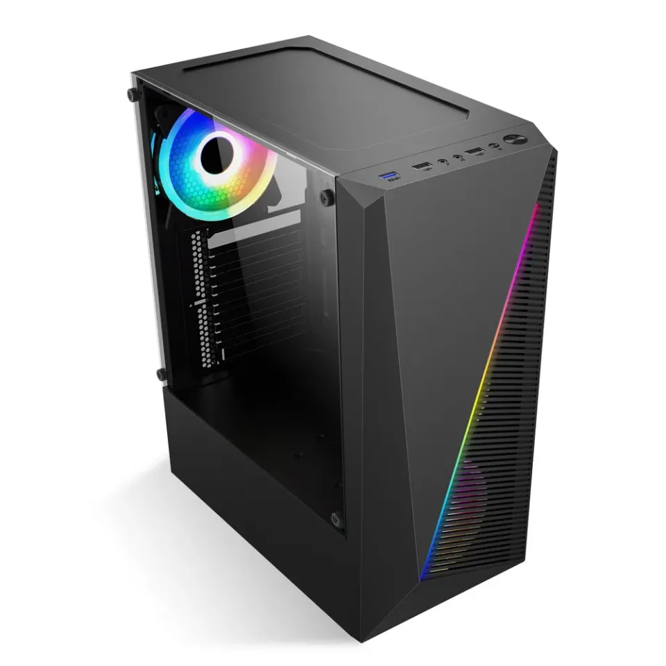 1stCOOL Middle Tower SHARK2, ATX black černý, bez zdroje, ATX (2xUSB2+ 1xUSB3+ Audio, RGB, bočnice) (PC case)