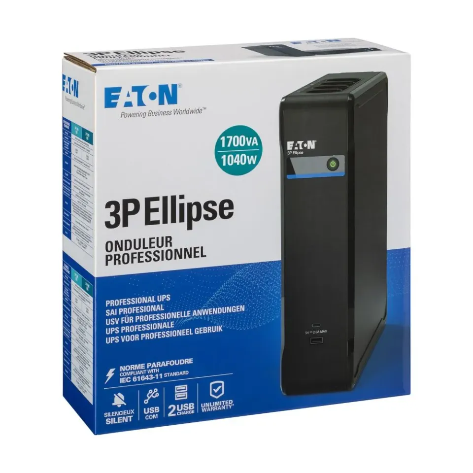 Eaton 3P Ellipse UPS USB IEC, 1700VA, 1040W, Vstup: C14, Výstupy: (4) C13, (4) Pouze přepěťová ochrana C13, USB nabíje