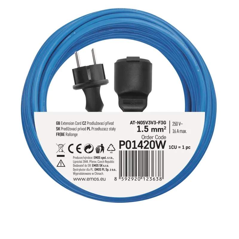 EMOS PRODLUŽKA 1Z 20M 1,5MM NEMRZNOUCÍ KABEL
