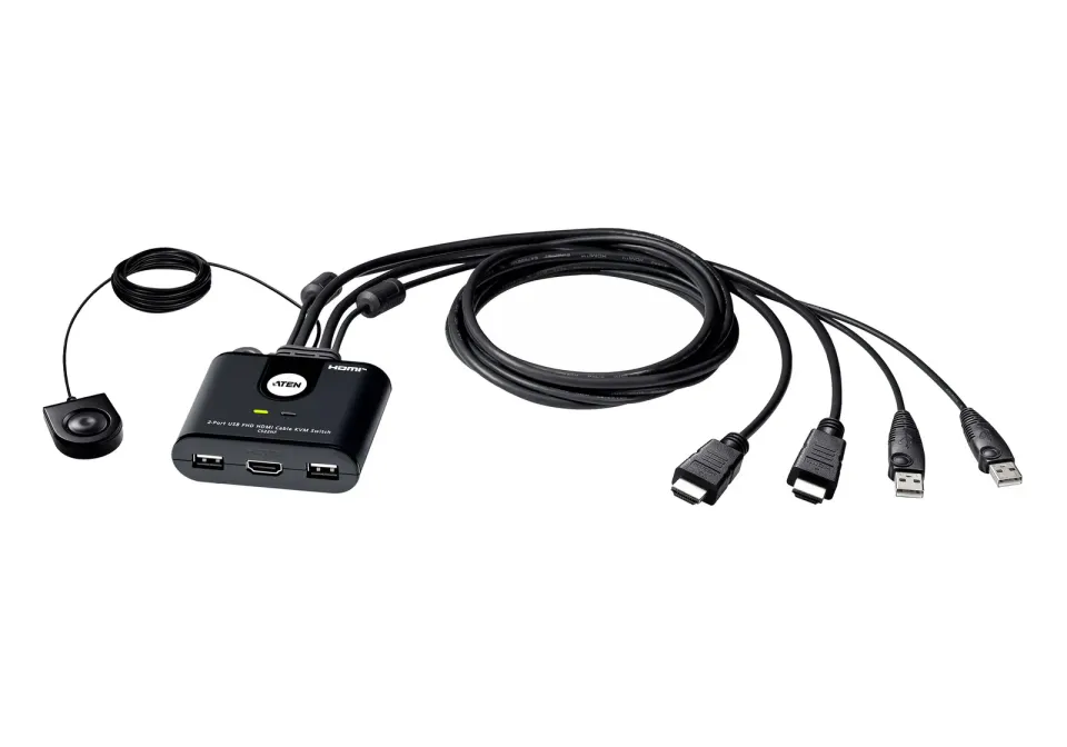 ATEN 2-port HDMI KVM USB mini, integrované kabely, tlačítko pro přepínání