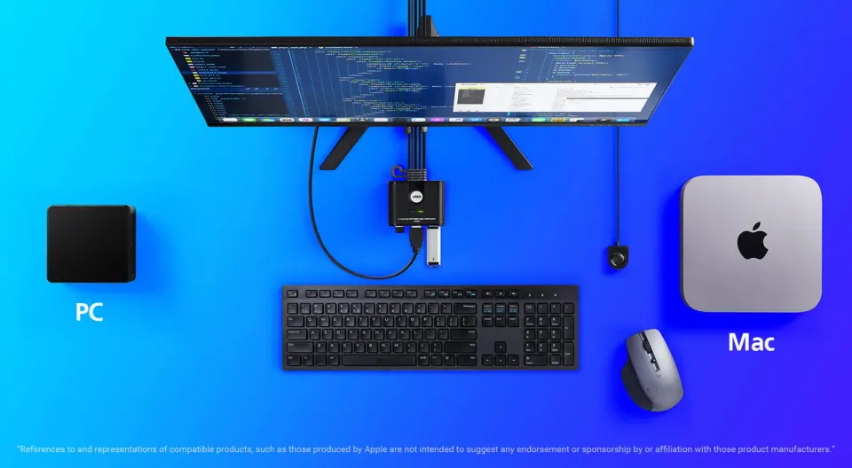 ATEN 2-port HDMI KVM USB mini, integrované kabely, tlačítko pro přepínání