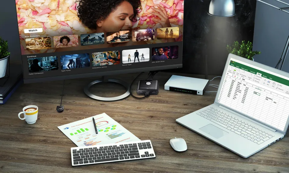 ATEN 2-port HDMI KVM USB mini, integrované kabely, tlačítko pro přepínání