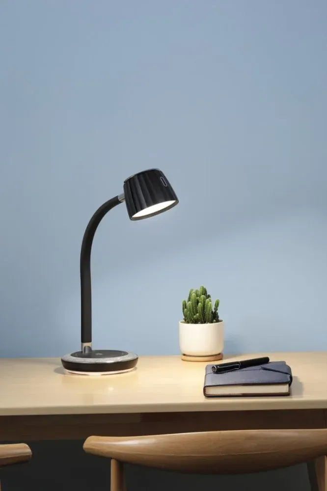IMMAX LED stolní lampička PERLA/ Qi nabíjení/ 18W/ DC 12V/1,5A/ 270lm/ černo-šedá/ kovový detail