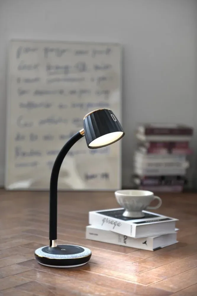 IMMAX LED stolní lampička PERLA/ Qi nabíjení/ 18W/ DC 12V/1,5A/ 270lm/ černo-šedá/ kovový detail