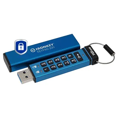KINGSTON 16GB IronKey Keypad 200, FIPS 140-3 Lvl 3 (Pending) AES-256 Encrypted