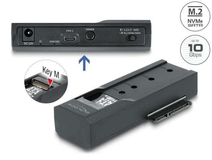 Delock Převodník USB Type-C pro 1 x SSD M.2 nebo 1 x SATA SSD / HDD