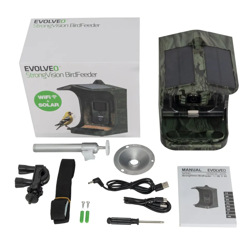 EVOLVEO StrongVision BirdFeeder - Chytré krmítko pro ptáky s kamerou a solárním