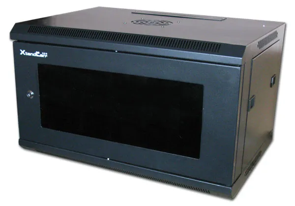 XtendLan 15U/600x600, na zeď, jednodílný, rozložený, skleněné dveře, černý (WS-15U-66-BLACK-U)