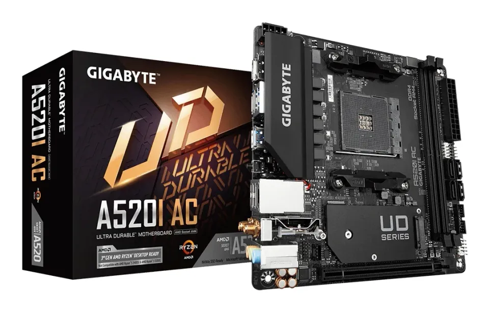 GIGABYTE MB Sc AM4 A520I AC, AMD A520, 2xDDR4, 1xDP, 2xHDMI, WI-FI, Mini-ITX