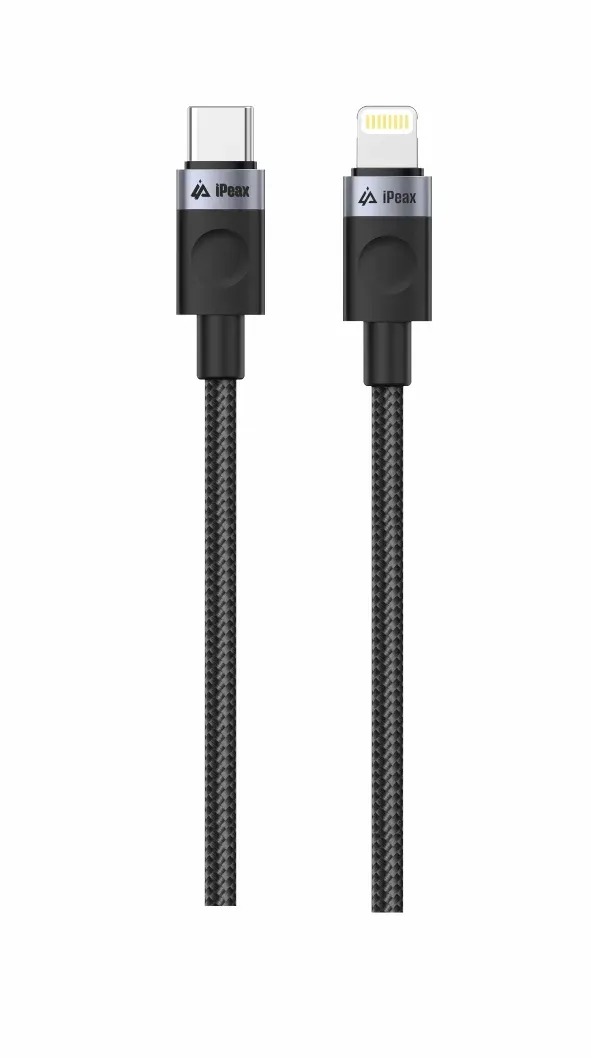 TEXTILNÍ KABEL USB-C / LIGHTNING 1M, USB 2.0 ČERNÝ