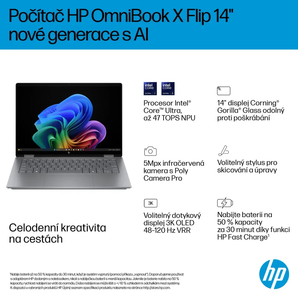 NTB HP OmniBook X Flip 14-fm0433nc, Ultra 7-256V, 14.0 3K OLED, 16GB LPDDR5X, 1TB,Win 11,2Y On-Site