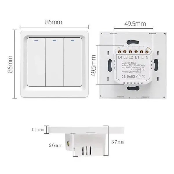 Solarmi Wi-Fi a BT vypínač, 3 póly, ESPHome