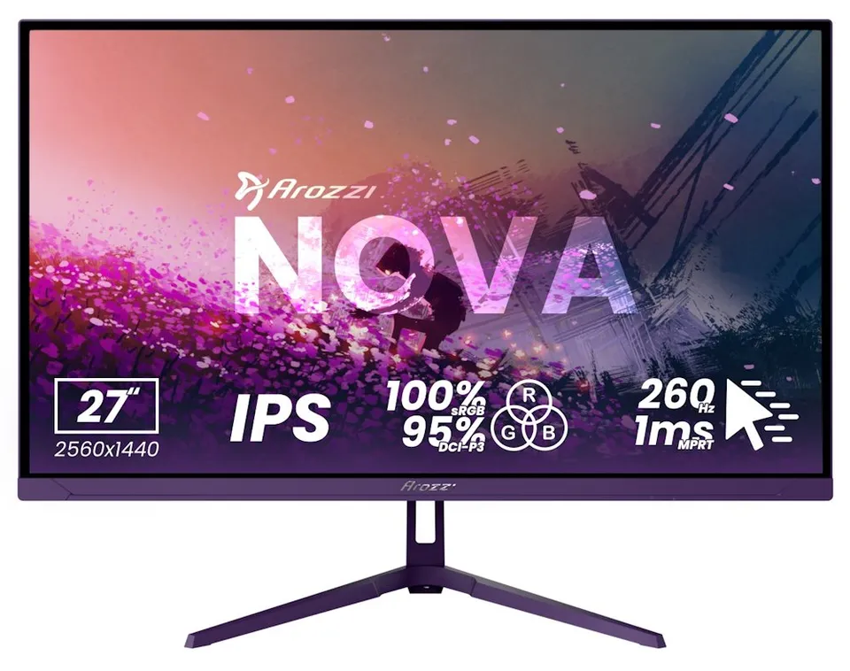 AROZZI NOVA herní monitor 27" 27T2K260 Purple/ LED/ 2560x1440/ 260Hz/ IPS/ 1000:1/ 1ms/ 2xHDMI/ 2xDP/ fialový