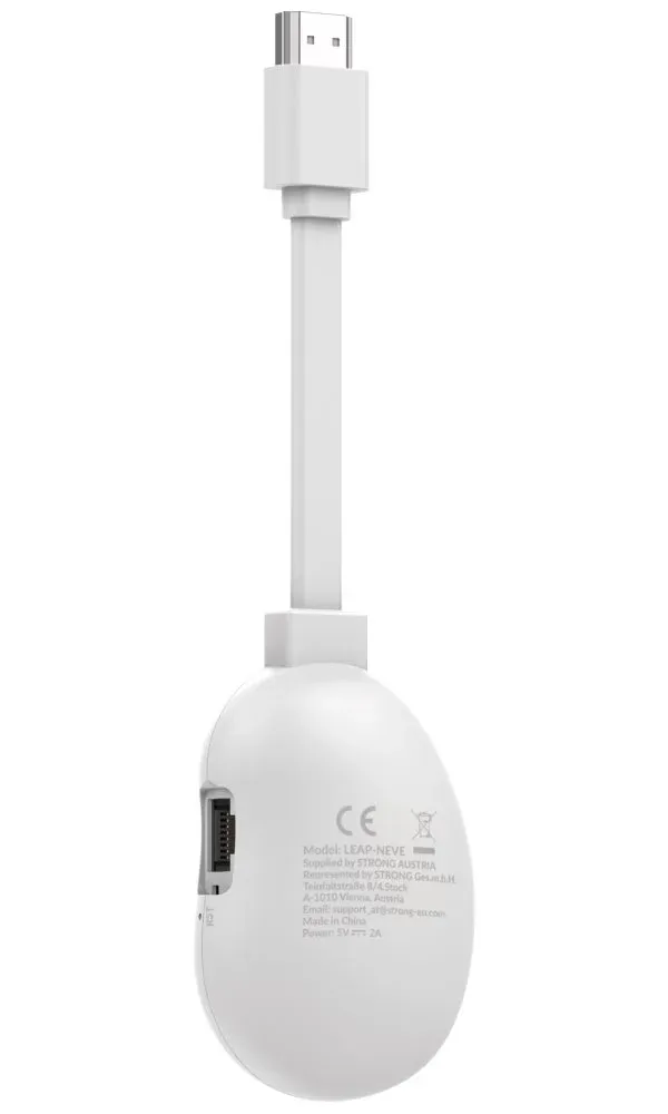 STRONG 4K Google TV stick LEAP-NEVE/ 4K Ultra HD/ H.265/ HDMI/ Wi-Fi 6/ Chromecast/ NETFLIX/ Disney+/ Google TV/ bílý