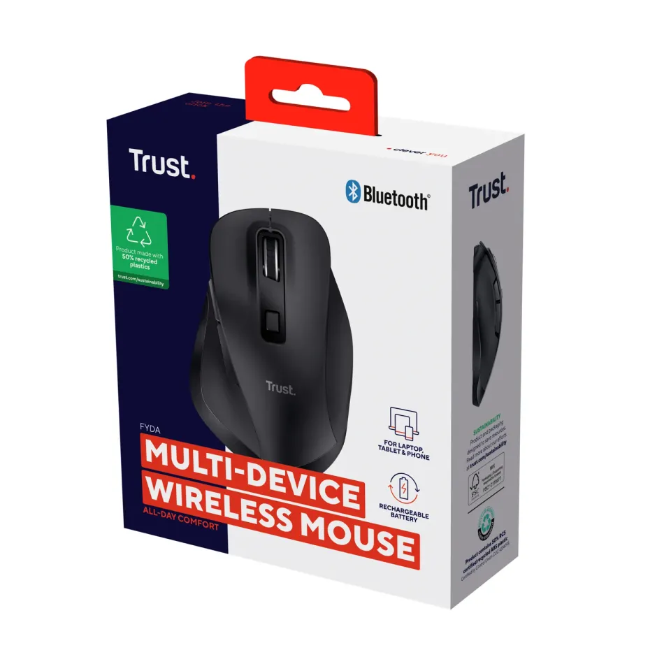 TRUST myš Fyda Wireless Mouse Eco, optická, bluetooth, 2,4GHz, multidevice