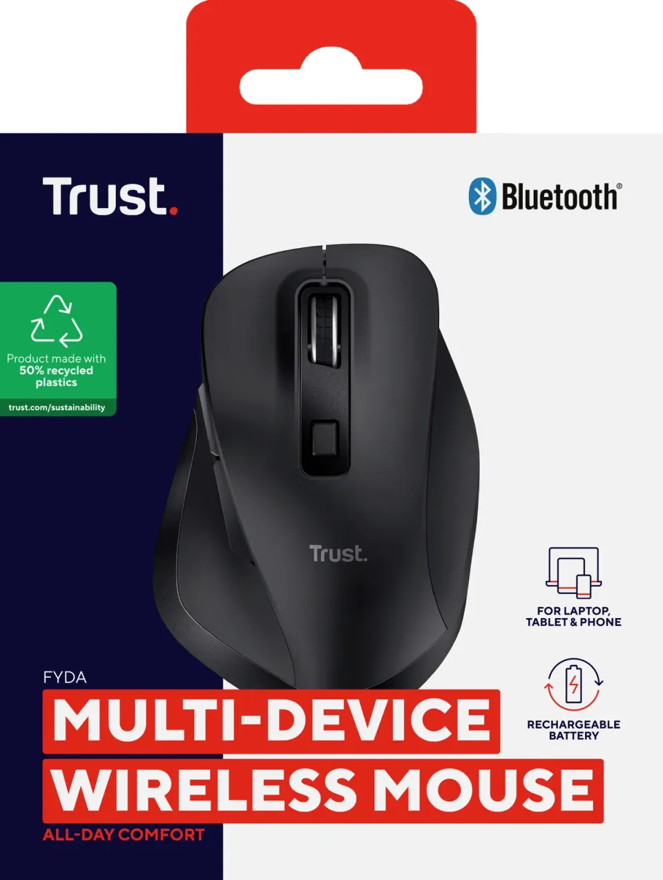 TRUST myš Fyda Wireless Mouse Eco, optická, bluetooth, 2,4GHz, multidevice