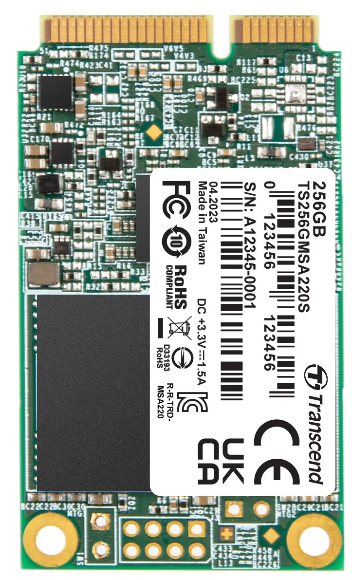 TRANSCEND MSA220S 256GB SSD disk mSATA, SATA III 6Gb/s (3D TLC), 560MB/s R, 500M