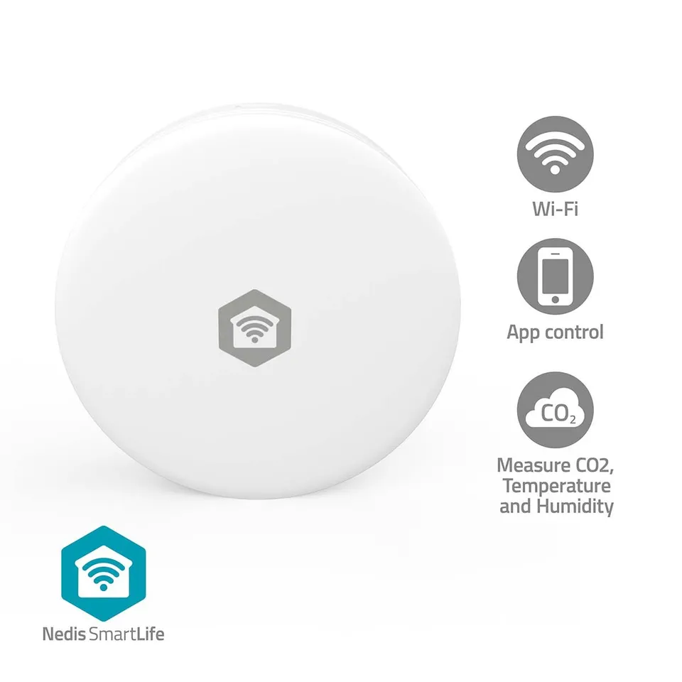 Nedis WIFISA11CWT - Monitor kvality ovzduší SmartLife | Wi-Fi | Oxid uhličitý /