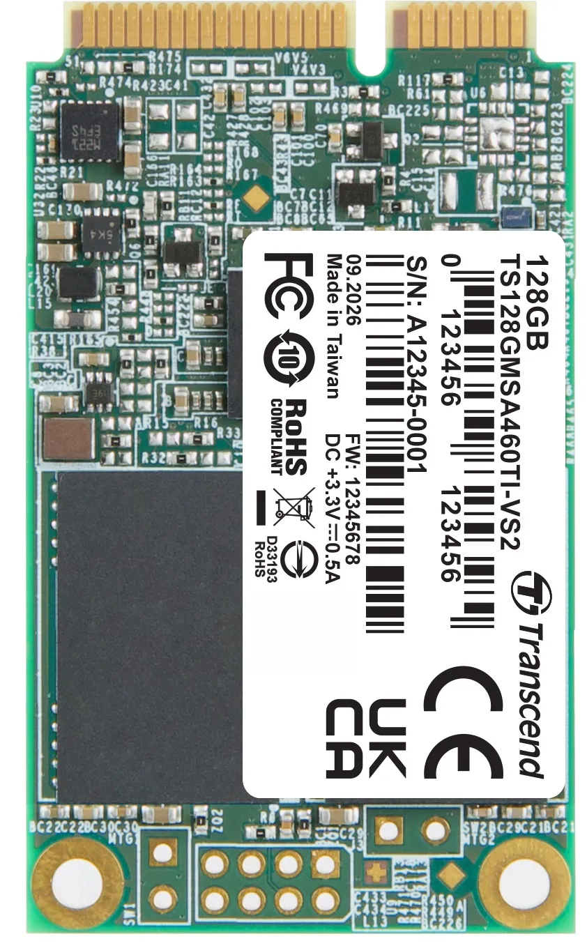 TRANSCEND MSA460TI-VS2 128GB Industrial SSD disk mSATA SSD, SATA3, 3D TLC BiCS5,