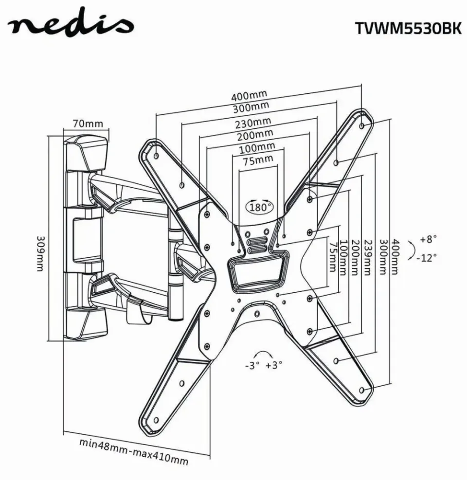 Nedis TVWM5530BK - Full Motion Nástěnný Držák TV | 26–42" | Max. 30 kg | 3 Otočn