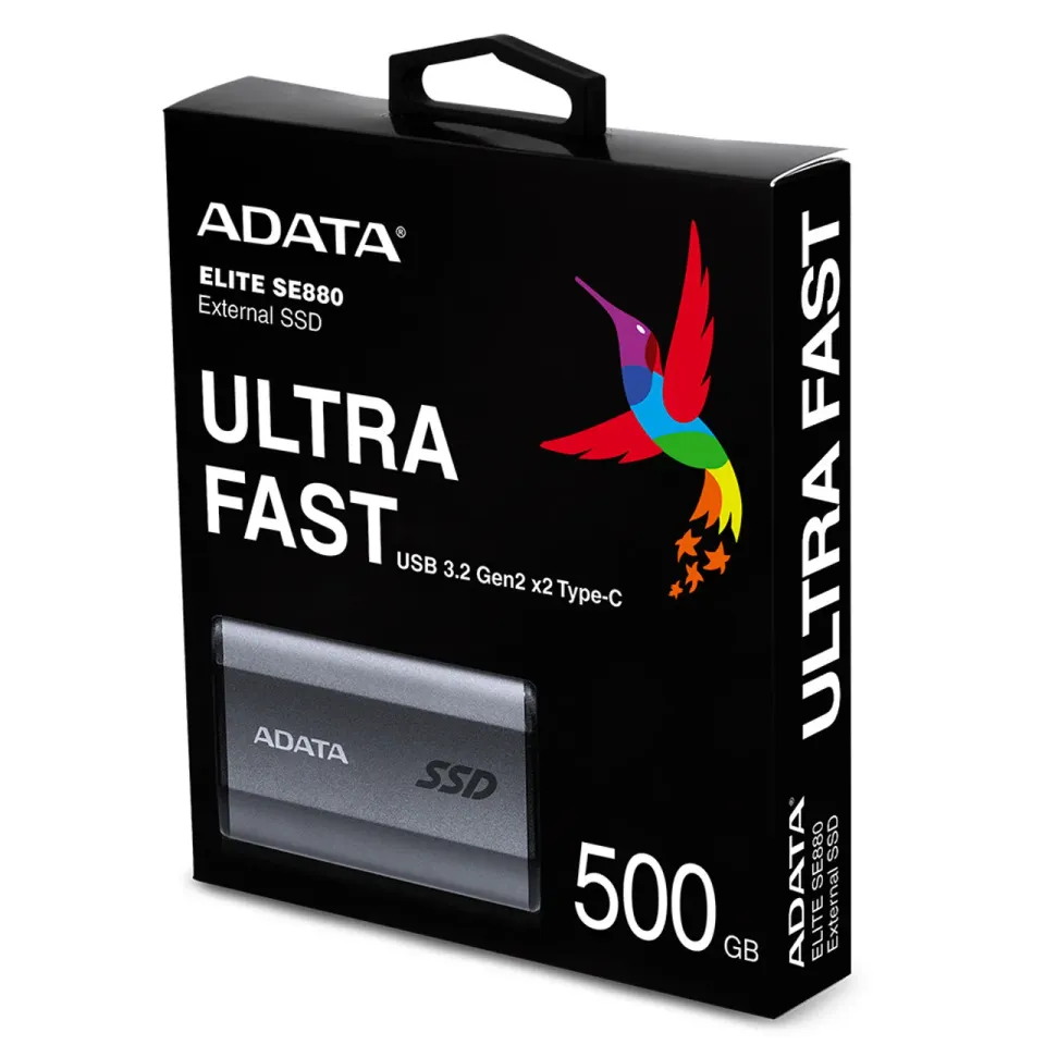 ADATA Externí SSD 500GB SE880, USB-C 3.2 Gen 2x2, R:2000/W:2000MB/s, šedá