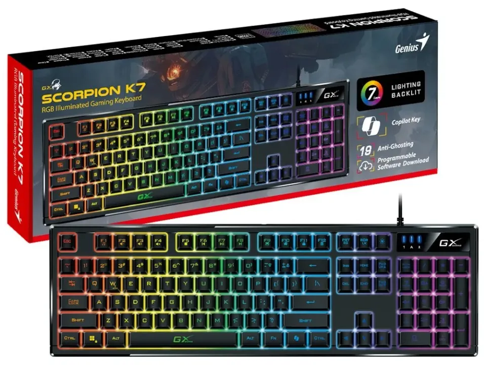 GENIUS klávesnice GX Gaming Scorpion K7,herní, drátová, RGB podsvícení, CZ+SK layout, USB, černá