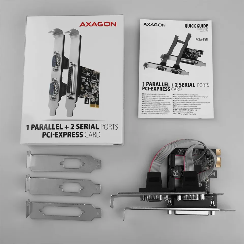 AXAGON PCEA-PSN, PCIe řadič - 1x paralelní (LPT) + 2x sériový port (RS232) 250 k