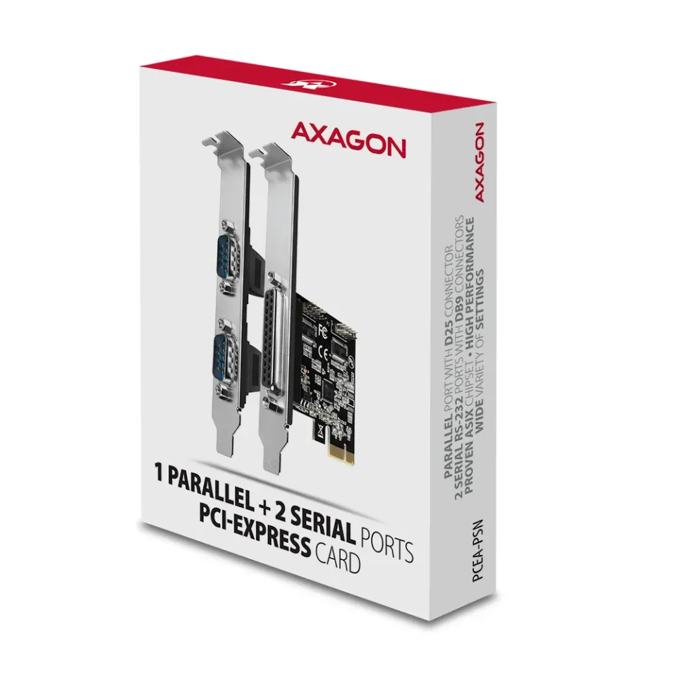 AXAGON PCEA-PSN, PCIe řadič - 1x paralelní (LPT) + 2x sériový port (RS232) 250 k