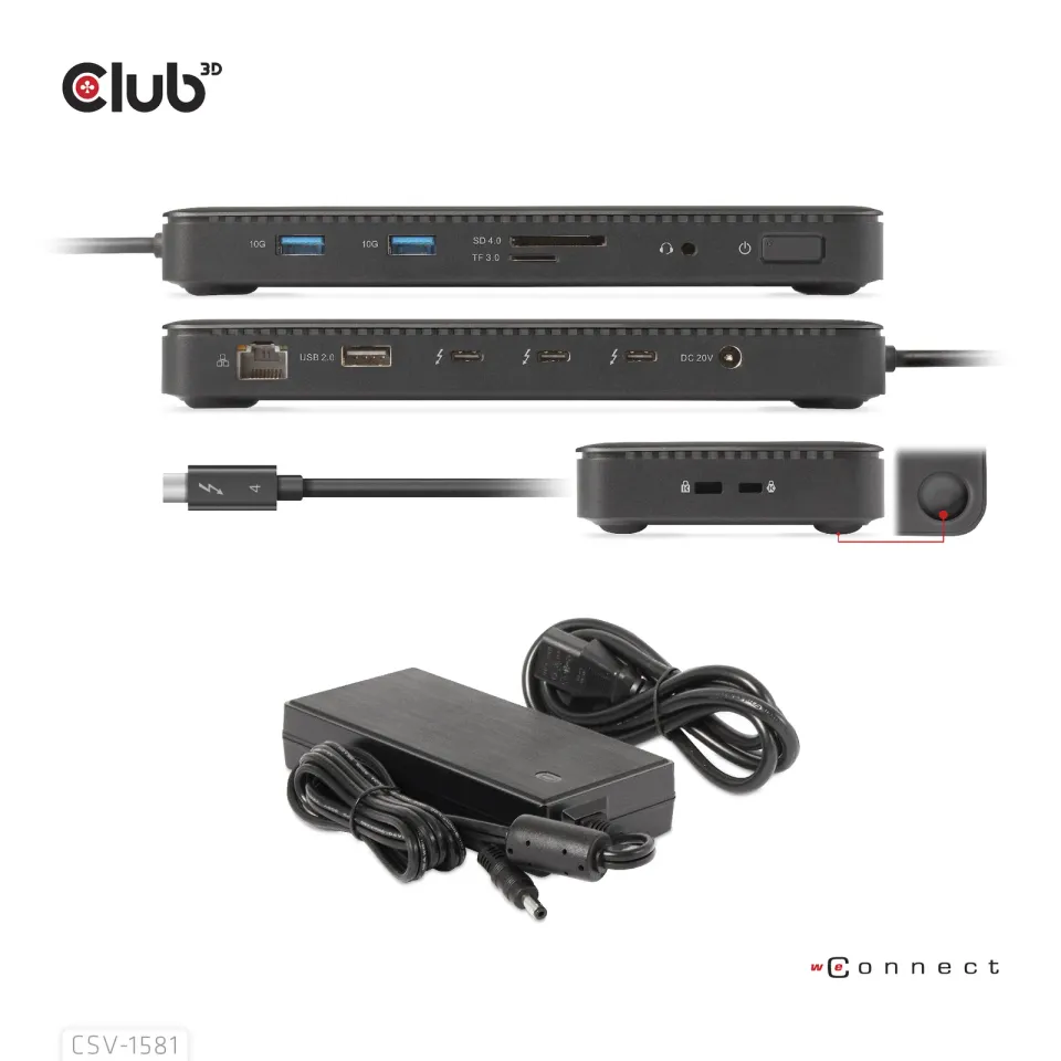 Club3D Dokovací stanice USB-C 11v1, 2xDP, 3xUSB-C, 3xUSB, 1xRJ45, čtečka SD karet, černá