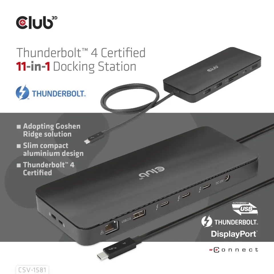 Club3D Dokovací stanice USB-C 11v1, 2xDP, 3xUSB-C, 3xUSB, 1xRJ45, čtečka SD karet, černá